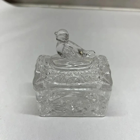 Bird Trinket Box Lidded Crystal Clear‎ Leaded 24% Collection Aviary Vintage - Picture 1 of 8